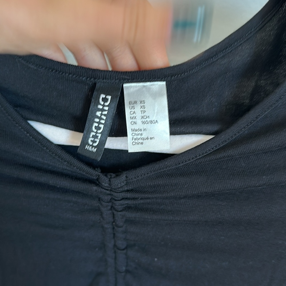 H&M Black Ribbed Drawstring-Detail Top / Size XS - Picture 7 of 13